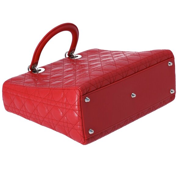 Christian Dior Lady Dior Large Bag Handbag Red Lambskin Quilted - Picture 9 of 10